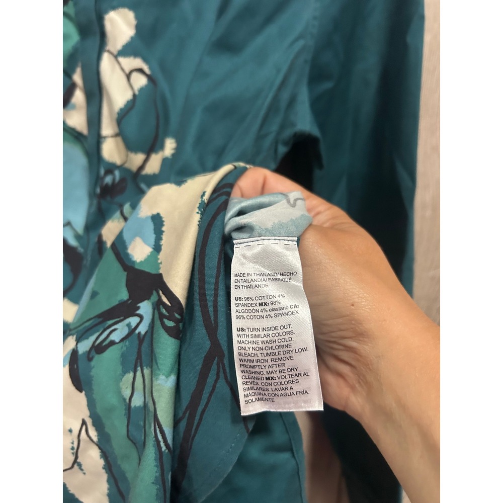 Chicos No Iron Chic Stretch Tunic Top Womens 2 L 12 Teal Green Floral V-Neck - Picture 3 of 7